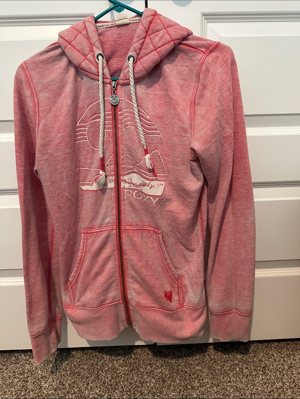 Roxy Girls' Coral Pink Zip Hoodie with Drawstring